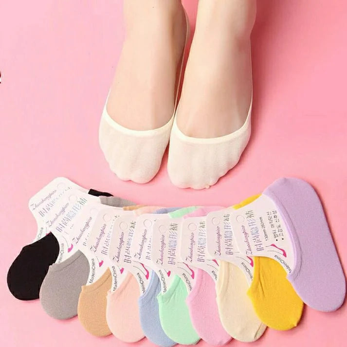Women's Invisible Slipper Socks Set - Breathable with Non-Slip Silicone Sole